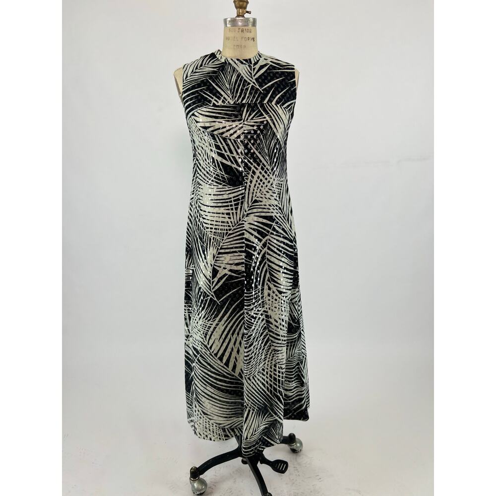 VTG 1960s sleeveless metallic mod maxi dress sz 7/8